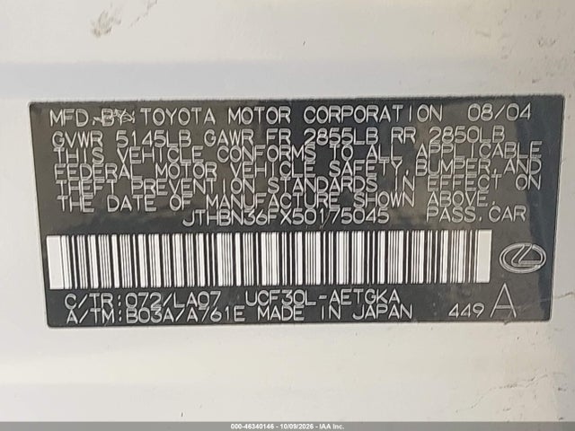 Продажа на аукционе авто 2005 Lexus Ls 430, vin: JTHBN36FX50175045, номер лота: 46340146