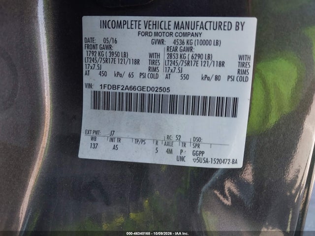 Aukcja sprzedaży 2016 Ford F-250 Xl, vin: 1FDBF2A66GED02505, numer aukcji: 46340168
