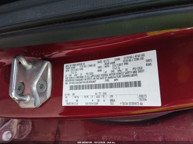 Aukcja sprzedaży 2017 Ford Escape Se, vin: 1FMCU0G91HUE55087, numer aukcji: 46340190