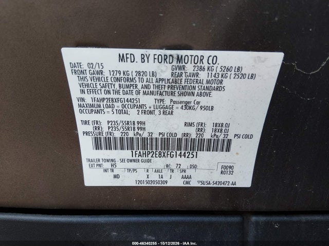 Продажа на аукционе авто 2015 Ford Taurus Sel, vin: 1FAHP2E8XFG144251, номер лота: 46340255