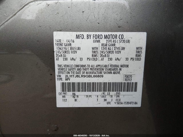 Продажа на аукционе авто 2016 Lincoln Mkx Reserve, vin: 2LMTJ8LR9GBL66809, номер лота: 46340293