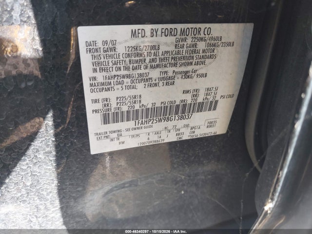 2008 Ford Taurus Limited მანქანა იყიდება აუქციონზე, vin: 1FAHP25W98G138037, აუქციონის ნომერი: 46340297