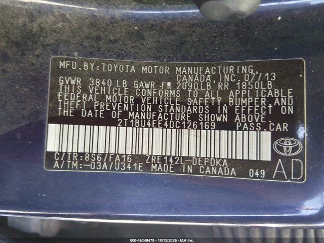 Продажа на аукционе авто 2013 Toyota Corolla L, vin: 2T1BU4EE4DC126169, номер лота: 46340478