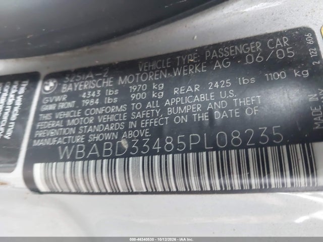 Продажа на аукционе авто 2005 Bmw 325ci, vin: WBABD33485PL08235, номер лота: 46340530