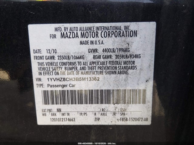 Продаж на аукціоні авто 2011 Mazda Mazda6 I Grand Touring, vin: 1YVHZ8CH3B5M13362, номер лоту: 46340569