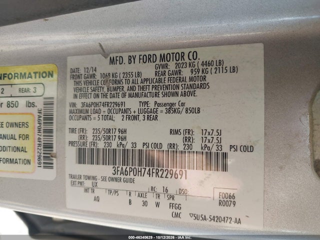 Ford FUSION SE 2015 3FA6P0H74FR229691 Image 9