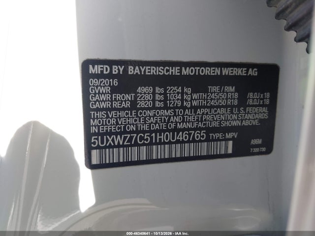 Продаж на аукціоні авто 2017 Bmw X3 Sdrive28i, vin: 5UXWZ7C51H0U46765, номер лоту: 46340641