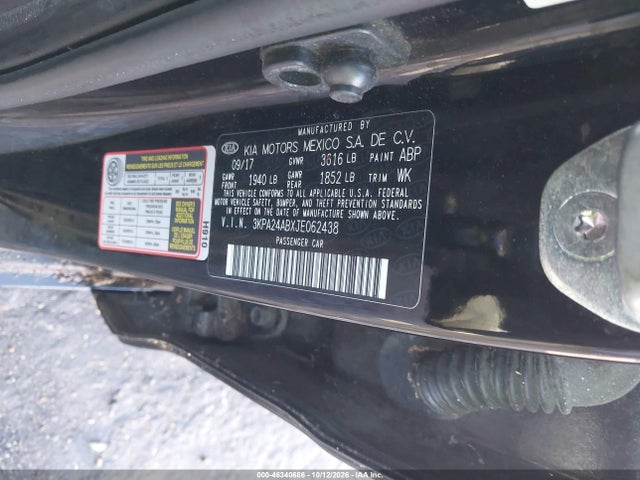 46340686 :رقم المزاد ، 3KPA24ABXJE062438 vin ، 2018 Kia Rio Lx مزاد بيع