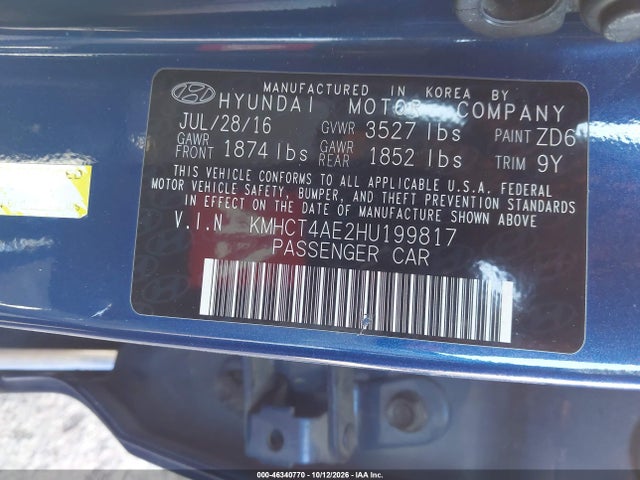 KMHCT4AE2HU199817 Hyundai ACCENT SE
