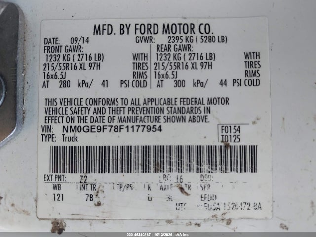 Продажа на аукционе авто 2015 Ford Transit Connect Xlt, vin: NM0GE9F78F1177954, номер лота: 46340867