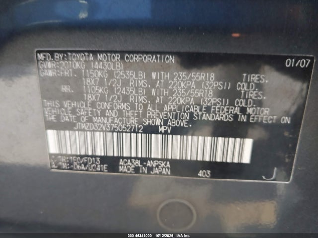 Aukcja sprzedaży 2007 Toyota Rav4 Sport, vin: JTMZD32V375052712, numer aukcji: 46341000