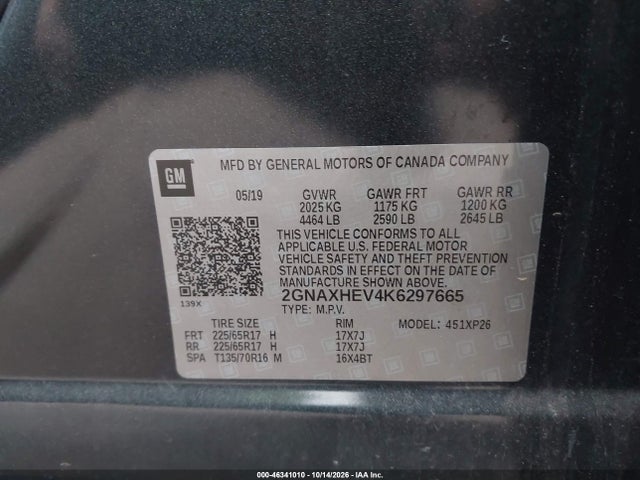 Aukcja sprzedaży 2019 Chevrolet Equinox Ls, vin: 2GNAXHEV4K6297665, numer aukcji: 46341010