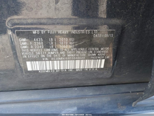 2013 Subaru Legacy 2.5i Limited მანქანა იყიდება აუქციონზე, vin: 4S3BMBK68D3048649, აუქციონის ნომერი: 46341096