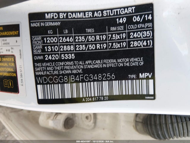 2015 Mercedes-benz Glk 350 4matic მანქანა იყიდება აუქციონზე, vin: WDCGG8JB4FG348256, აუქციონის ნომერი: 46341097