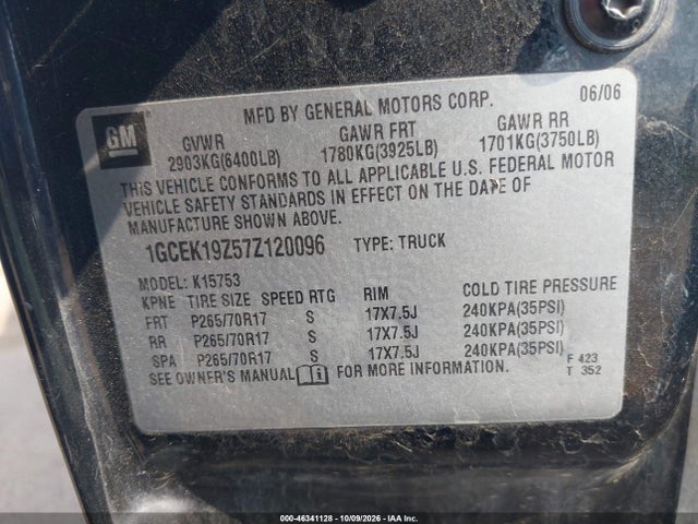 Aukcja sprzedaży 2007 Chevrolet Silverado 1500 Classic Work Truck, vin: 1GCEK19Z57Z120096, numer aukcji: 46341128