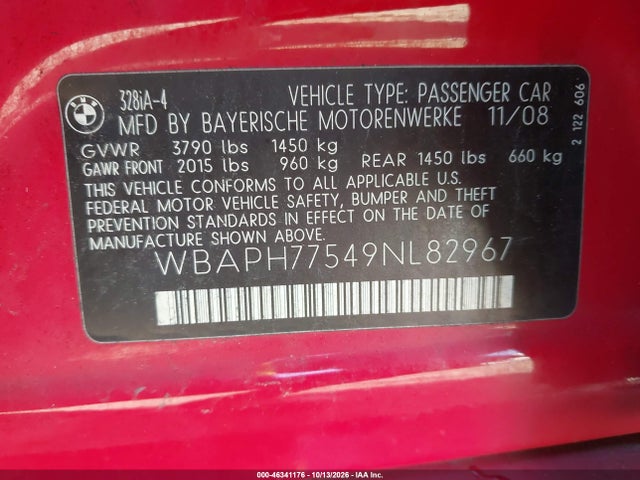 Продажа на аукционе авто 2009 Bmw 328i, vin: WBAPH77549NL82967, номер лота: 46341176