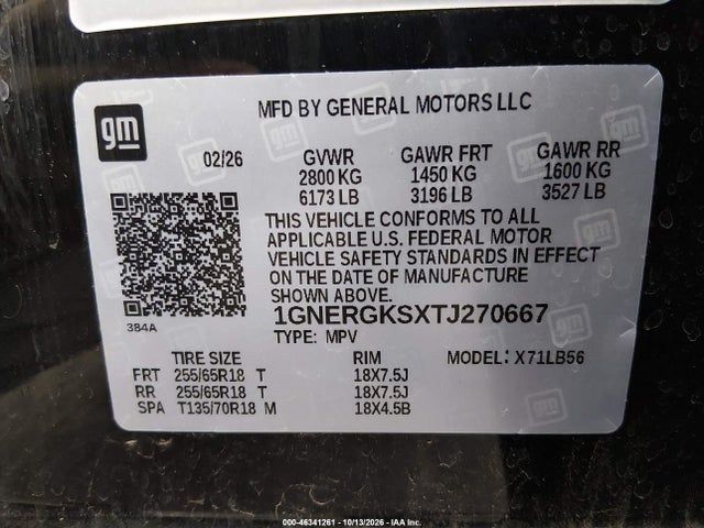 Продаж на аукціоні авто 2026 Chevrolet Traverse Fwd Lt, vin: 1GNERGKSXTJ270667, номер лоту: 46341261