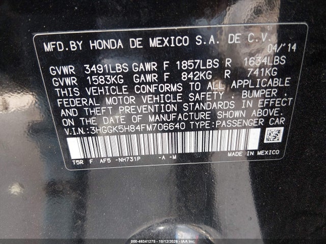 Продаж на аукціоні авто 2015 Honda Fit Ex/ex-l, vin: 3HGGK5H84FM706640, номер лоту: 46341275