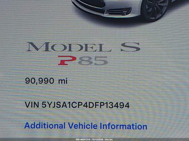 Продаж на аукціоні авто 2013 Tesla Model S Performance, vin: 5YJSA1CP4DFP13494, номер лоту: 46341314