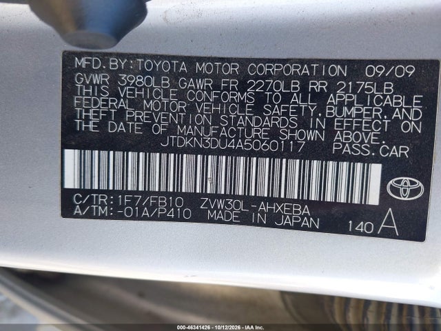 Aukcja sprzedaży 2010 Toyota Prius Ii, vin: JTDKN3DU4A5060117, numer aukcji: 46341426