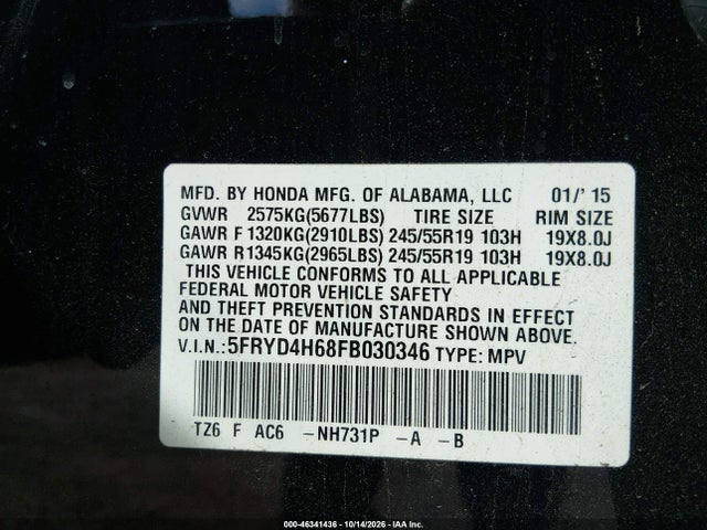 Продаж на аукціоні авто 2015 Acura Mdx Technology Pkg W/entertainment Pkg, vin: 5FRYD4H68FB030346, номер лоту: 46341436