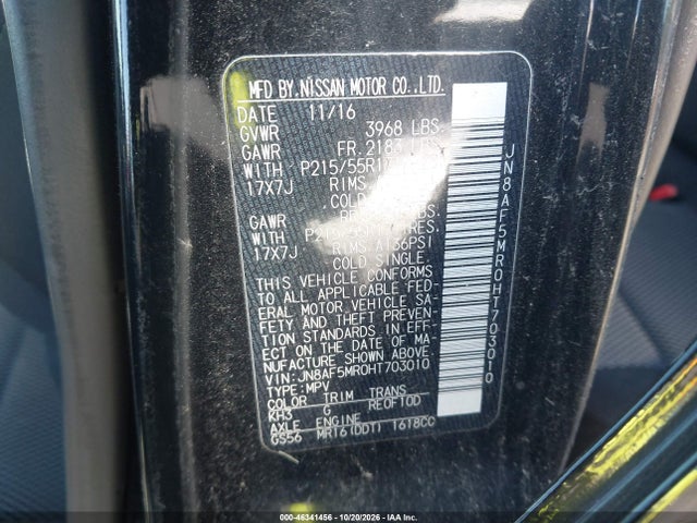Aukcja sprzedaży 2017 Nissan Juke S, vin: JN8AF5MR0HT703010, numer aukcji: 46341456