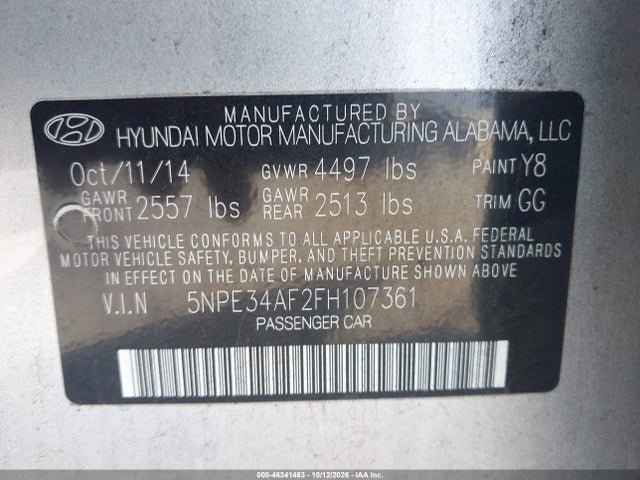 5NPE34AF2FH107361 Hyundai Sonata Sport