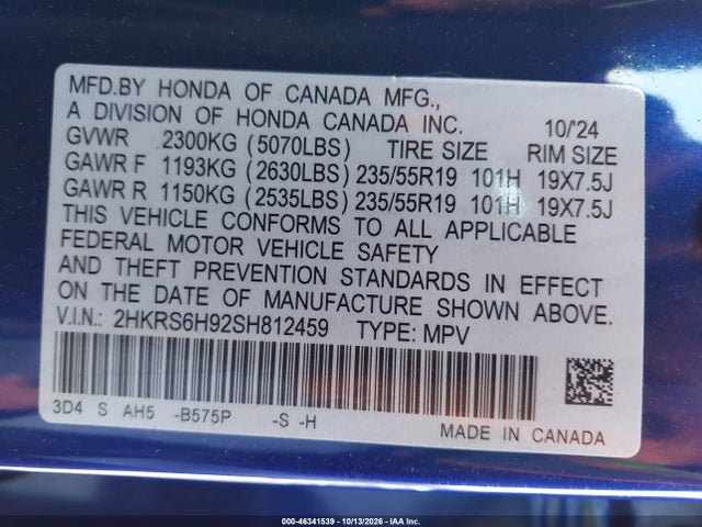 Продаж на аукціоні авто 2025 Honda Cr-v Hybrid Sport Touring, vin: 2HKRS6H92SH812459, номер лоту: 46341539