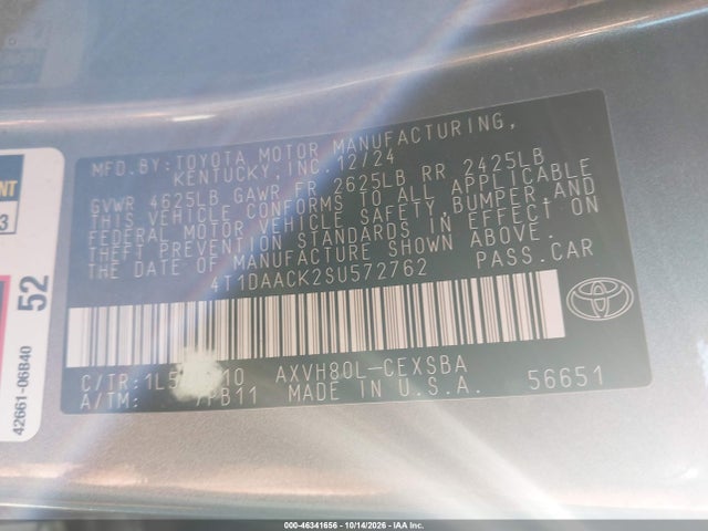 Aukcja sprzedaży 2025 Toyota Camry Se, vin: 4T1DAACK2SU572762, numer aukcji: 46341656