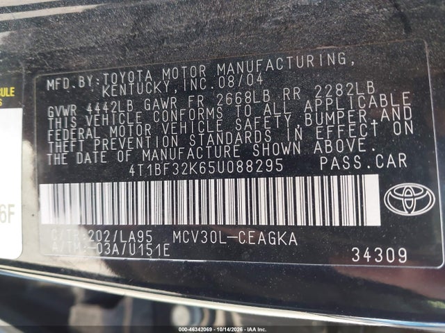 46342069 :رقم المزاد ، 4T1BF32K65U088295 vin ، 2005 Toyota Camry Xle V6 مزاد بيع