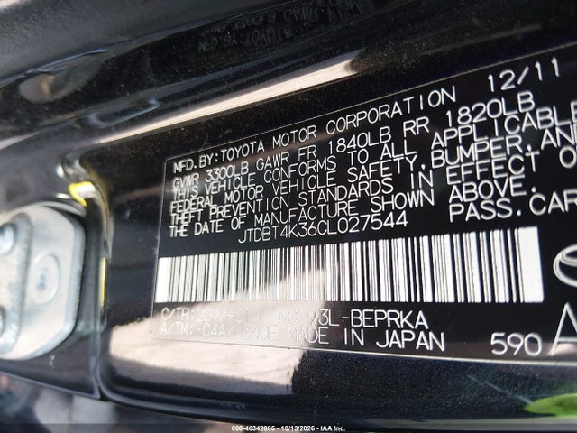 Продаж на аукціоні авто 2012 Toyota Yaris, vin: JTDBT4K36CL027544, номер лоту: 46342085