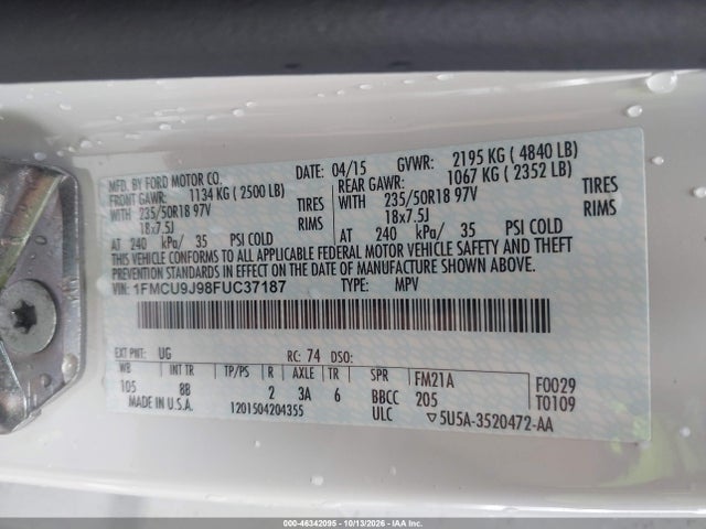Aukcja sprzedaży 2015 Ford Escape Titanium, vin: 1FMCU9J98FUC37187, numer aukcji: 46342095