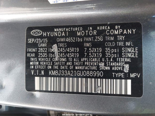 46342119 :رقم المزاد ، KM8J33A21GU088990 vin ، 2016 Hyundai Tucson Limited مزاد بيع