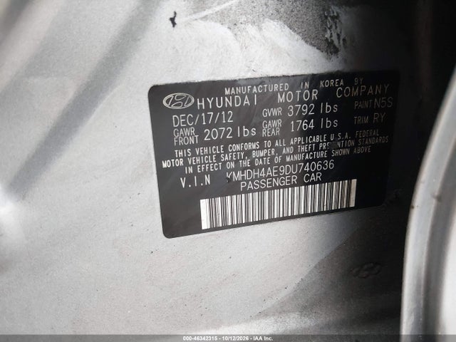 46342315 :رقم المزاد ، KMHDH4AE9DU740636 vin ، 2013 Hyundai Elantra Limited مزاد بيع