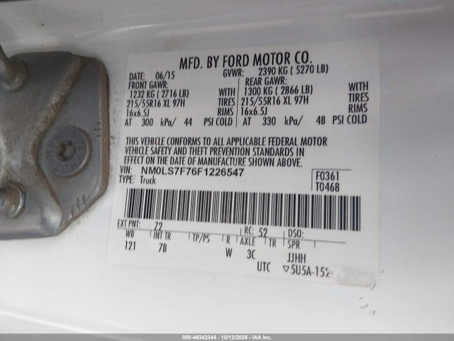 2015 Ford Transit Connect Xlt მანქანა იყიდება აუქციონზე, vin: NM0LS7F76F1226547, აუქციონის ნომერი: 46342344