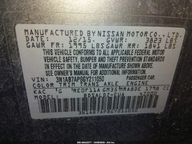 Aukcja sprzedaży 2016 Nissan Sentra Sv, vin: 3N1AB7AP8GY211050, numer aukcji: 46342377