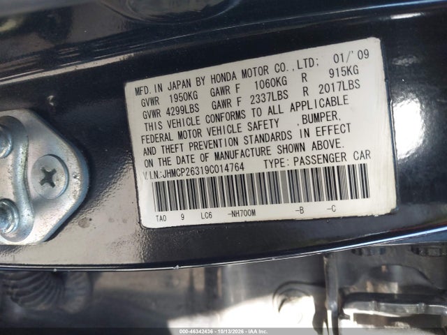 Aukcja sprzedaży 2009 Honda Accord 2.4 Lx, vin: JHMCP26319C014764, numer aukcji: 46342436