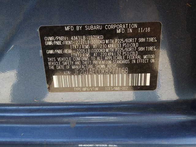 Subaru Crosstrek 2.0i Premium 2019 JF2GTAEC0K8277168 Image 9