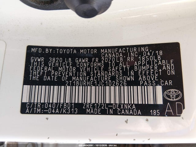 Toyota COROLLA LE 2018 2T1BURHE1JC102626 Image 9