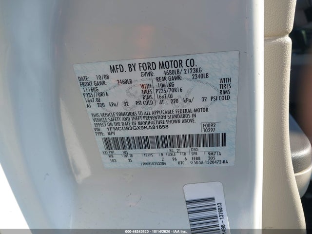 2009 Ford Escape Xlt მანქანა იყიდება აუქციონზე, vin: 1FMCU93GX9KA81858, აუქციონის ნომერი: 46342620