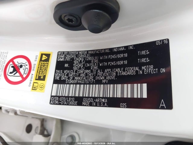 Toyota Highlander Xle V6 2016 5TDKKRFH4GS157171 Image 9