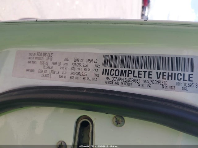 Продаж на аукціоні авто 2017 Ram 5500 Chassis Tradesman/slt/laramie, vin: 3C7WRNFL6HG520051, номер лоту: 46342725