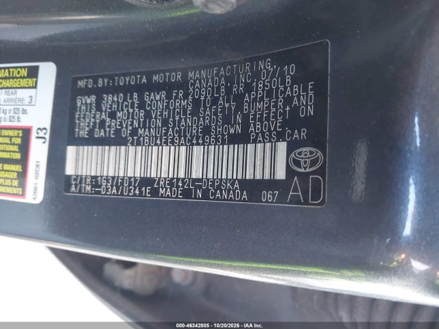 Продаж на аукціоні авто 2010 Toyota Corolla S, vin: 2T1BU4EE9AC449631, номер лоту: 46342805