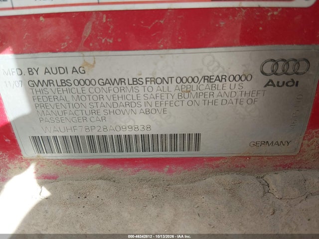 46342812 :رقم المزاد ، WAUHF78P28A099838 vin ، 2008 Audi A3 2.0t مزاد بيع
