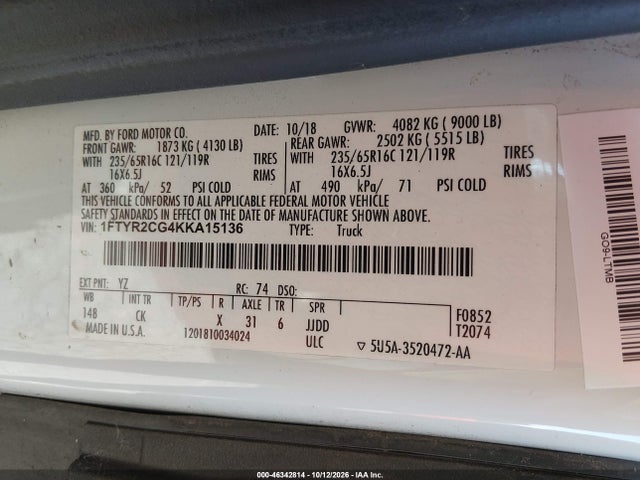 Ford Transit-250 2019 1FTYR2CG4KKA15136 Image 8