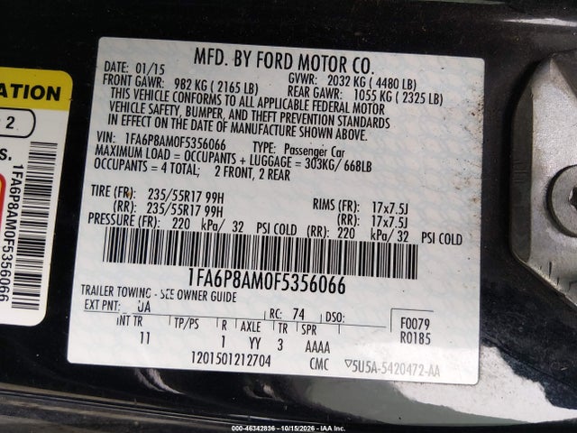 Продаж на аукціоні авто 2015 Ford Mustang V6, vin: 1FA6P8AM0F5356066, номер лоту: 46342836