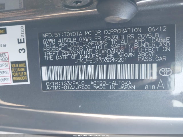 Auction sale of the 2013 Scion Tc, vin: JTKJF5C73D3049201, lot number: 46342918
