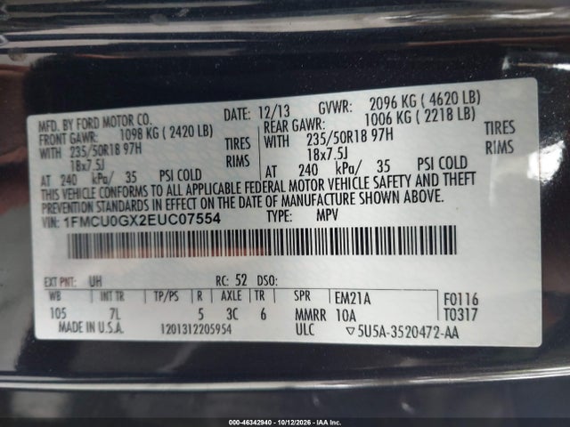 Ford ESCAPE SE 2014 1FMCU0GX2EUC07554 Image 9