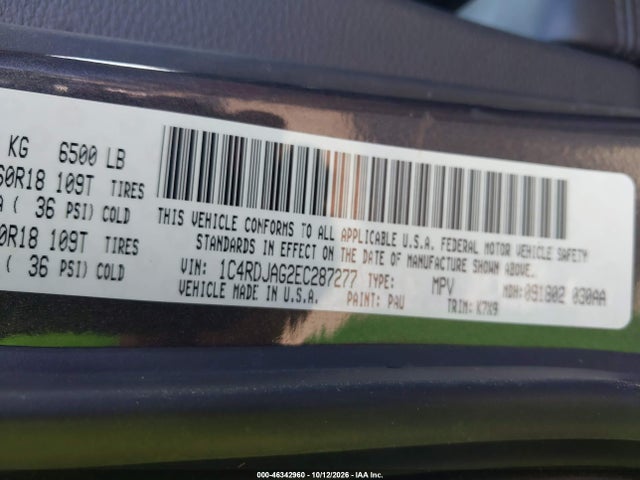 46342960 :رقم المزاد ، 1C4RDJAG2EC287277 vin ، 2014 Dodge Durango Sxt مزاد بيع