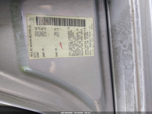 2015 Nissan Altima 2.5 S მანქანა იყიდება აუქციონზე, vin: 1N4AL3AP1FN389659, აუქციონის ნომერი: 46343050